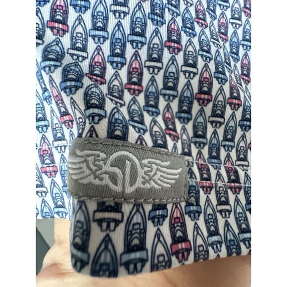 Straight Down Golf Polo Mens Size Large Boat All Over Speed Boats Print w/Logo - Picture 2 of 5
